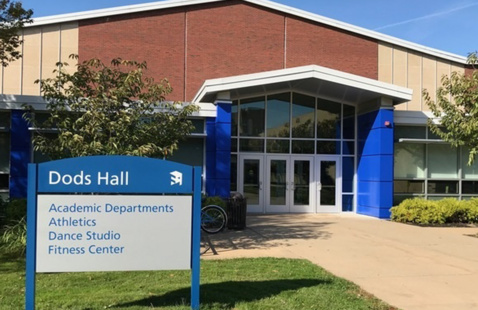 Dods Hall exterior with sign