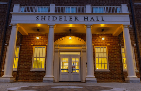 Shideler Hall at night
