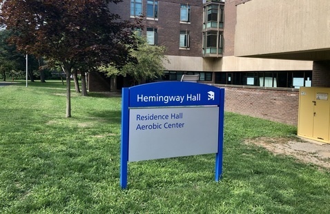 Hemingway Hall exterior with sign