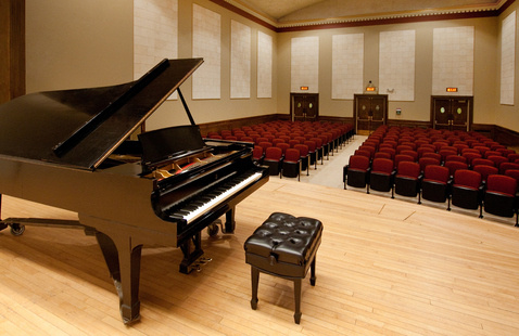 Diers recital hall view from stage with grand piano