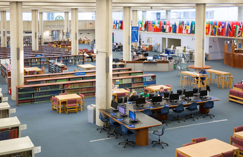 Reed library interior photo taken from second floor