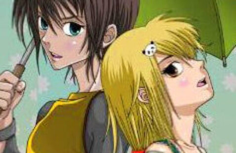 Two people drawn in an anime style standing next to each other
