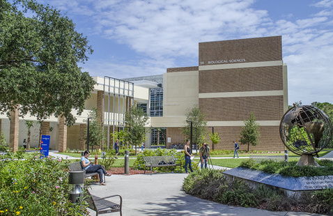 Building 59 - Biological Sciences Building with globe