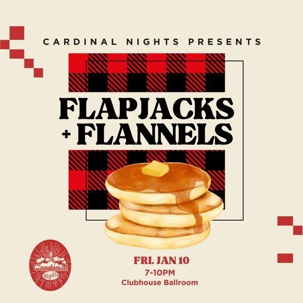 pancakes on a black and red flannel background