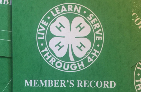 Green record book cover with white 4-H clover