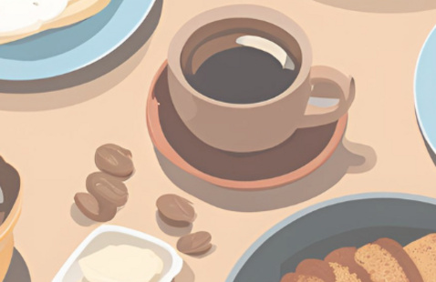 Illustration of breakfast items on table