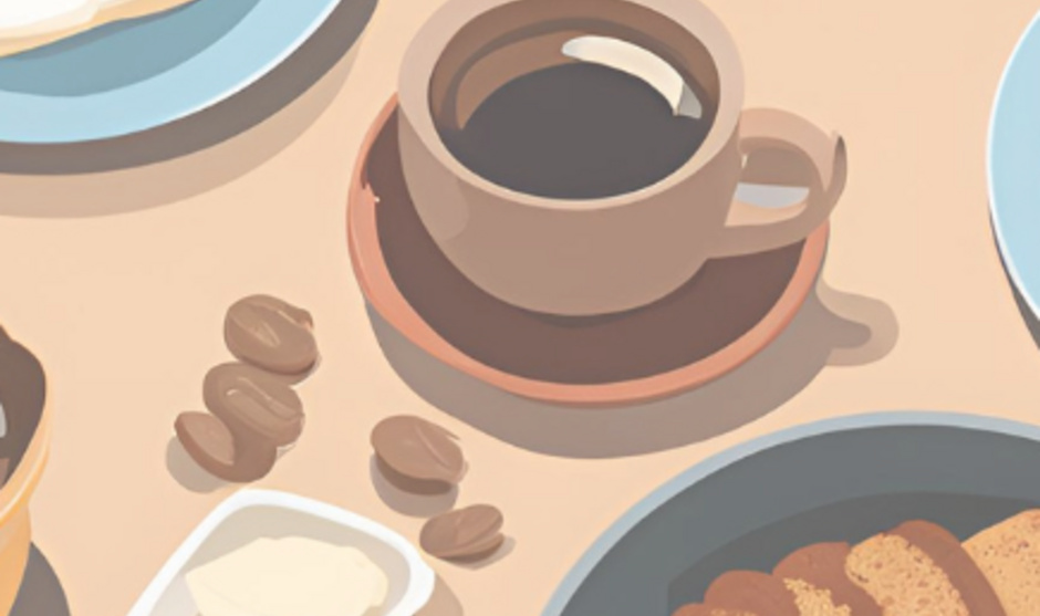 Illustration of breakfast items on table