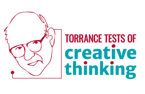 Line drawing of E. Paul Torrance and logo for Torrance Tests of Creative Thinking