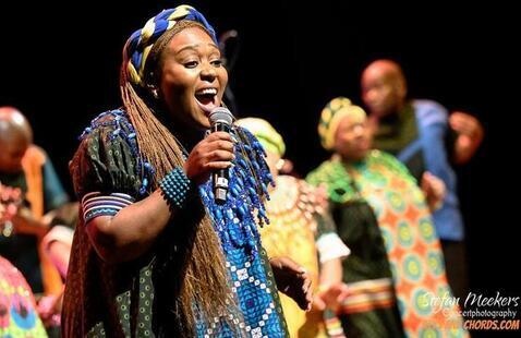 Close up of a singer from the Soweto Gospel Choir