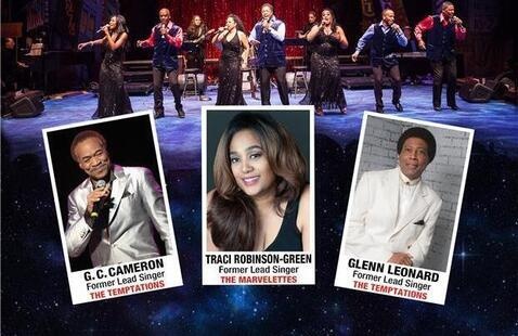 Forever Motown performers with headshots of G.C. Cameron, Traci Robinson-Green, Glenn Leonard