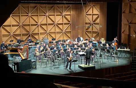wind symphony on stage in Kobacker Hall