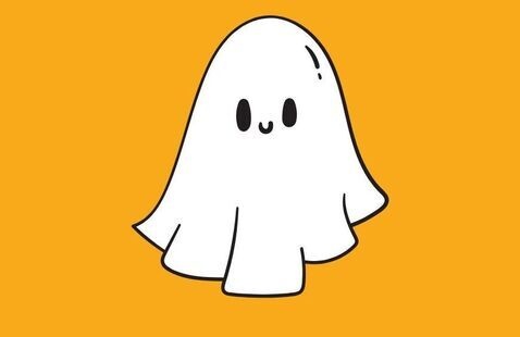 A ghost smiling on an orange background