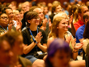 Closeup of audience in Chapin Auditorium, Orientation 2024.