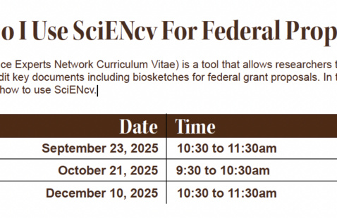 "How Do I Use SciENcv For Federal Proposals?" workshop dates and times.