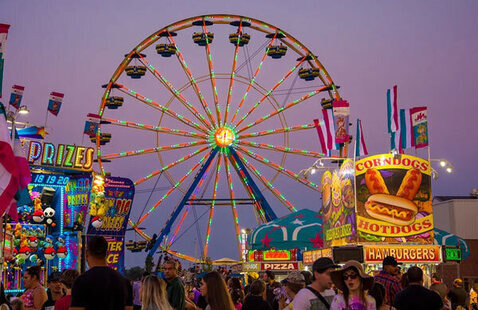 The Nebraska State Fair at sunset