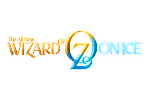 Wizard of Oz on Ice written in gold and blue lettering