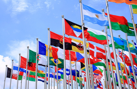A photo of flags from many countries 