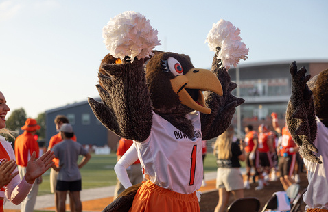 Frieda Falcon cheering at BGSU home game