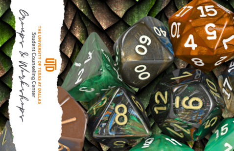 photo description: in shades of orange and green, paper cutouts of multiple heads in profile, flowers cover the areas inside the heads where brains would be, suggesting mental health and growth