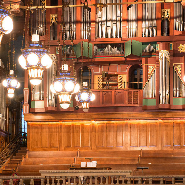 A view of the choir loft and the Fisk-Nanney organ in Memorial Church.