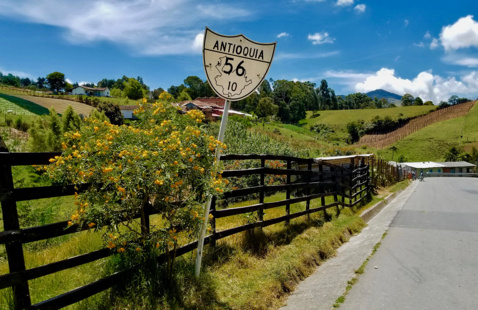 A country road in Colombia on a blue sky sunny day