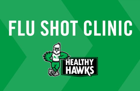 Flu shot clinic with healthy hawks logo