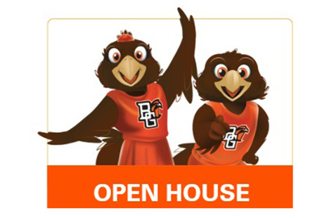 Freddie and Frieda with sign stating Open House