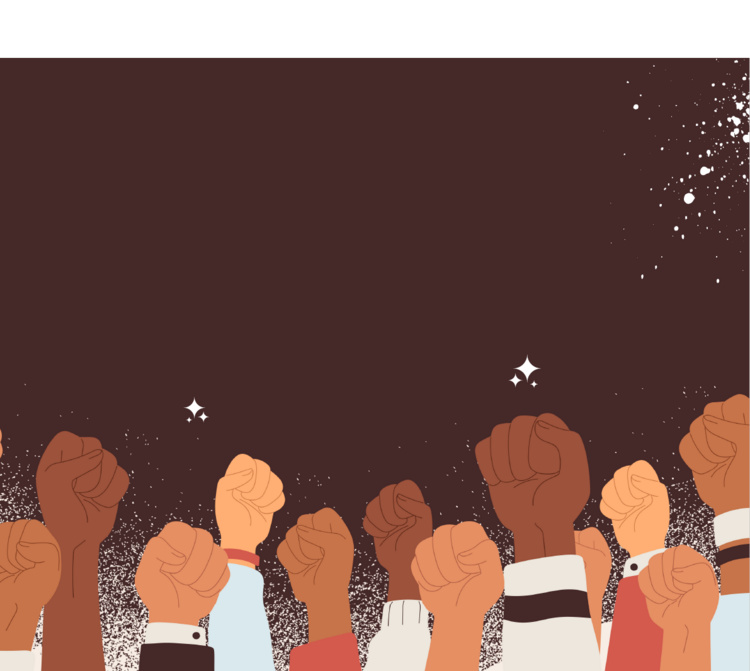 Illustrated Black fists raised in the air
