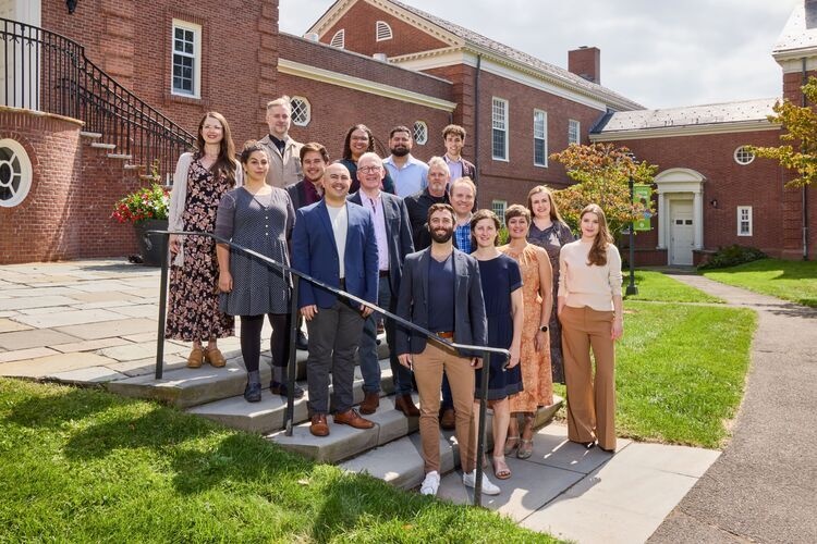 Yale Consort posing in front of Marquand Chapel