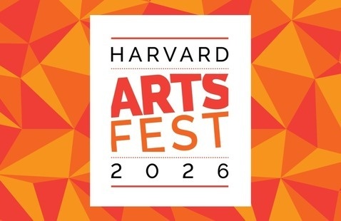 Arts Fest logo on orange and red geometric patterned background.