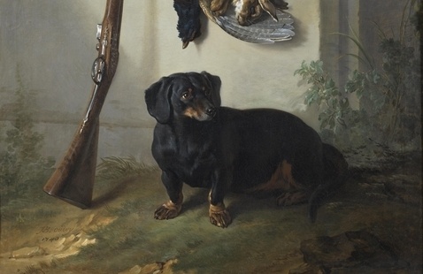 Detail of Jean-Baptiste Oudry (French, 1686-1755), The Dachshund Pehr with Dead Game and a Rifle, 1740, Nationalmuseum, Stockholm