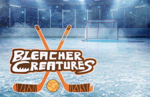 an ice arena with a teddy bear logo and the bleacher creature logo