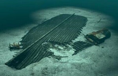 actual photo of sunken JD Marshall ship