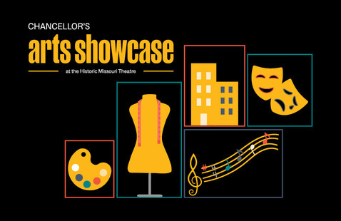 colorful icons representing the showcase participants including art, design, music, and performance