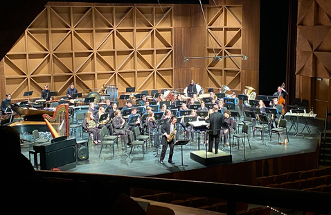 wind symphony on stage in Kobacker Hall