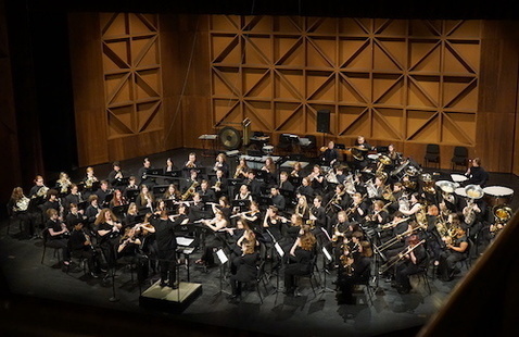 University Band on Kobacker Hall stage 