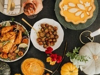 A table covered in food