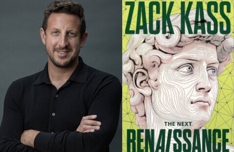 Author on left. Book cover "Renaissance" on the right.