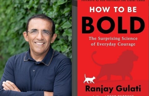 Author on left. Book cover "How to Be Bold: The Surprising Science of Everyday Courage" on the right.