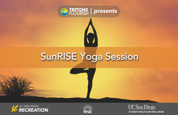 Image of a person doing yoga with the title of event