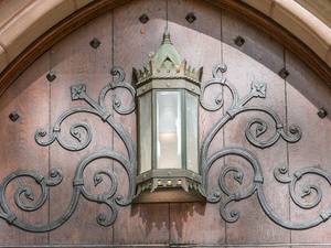 A lantern on an arched doorway, Mount Holyoke.