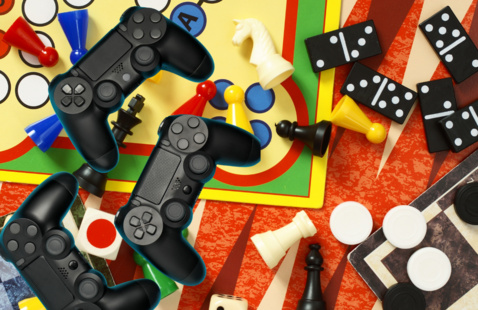photo of video games and a board game