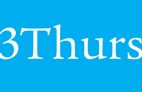 "3Thurs" in white type on a cyan background