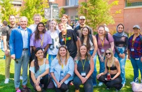 Students standing together during Welcome Wednesday