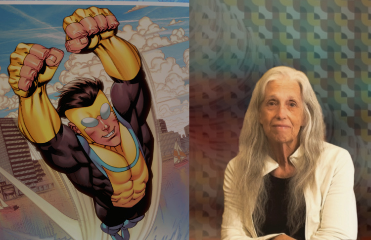 Comic of Invincible character next to animation executive Marge Dean