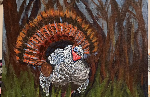 Turkey painting on an easel. Photo by J. Byard.