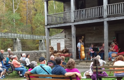Music weekend band playing on the upper residence porch 