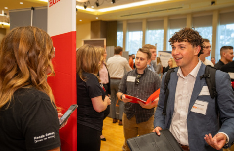 BGSU Career expo conversation between student and employer
