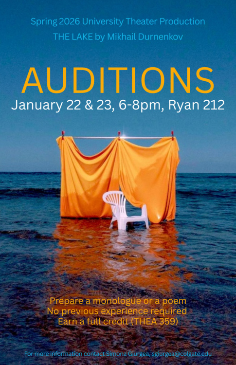 University Theater Spring 2026 production auditions poster.