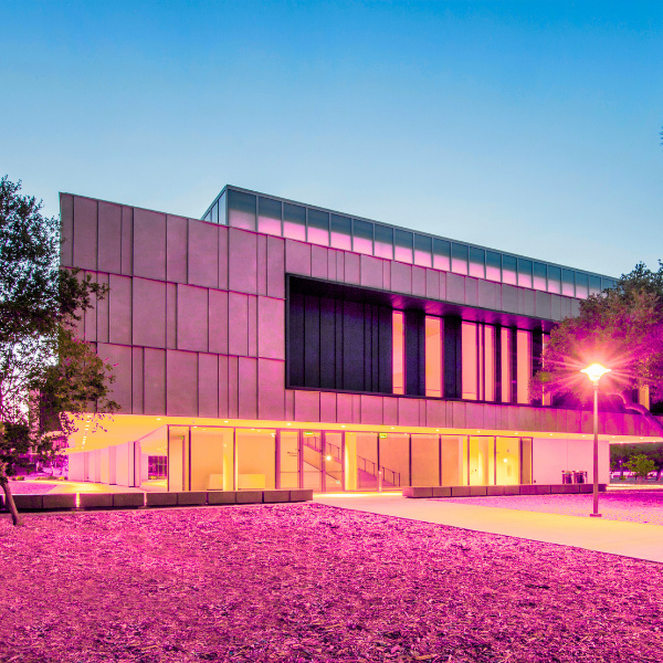 photo of the Anderson Collection building, with pink highlights
